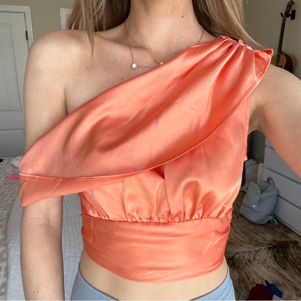 Orange Silk Off Shoulder Crop Top